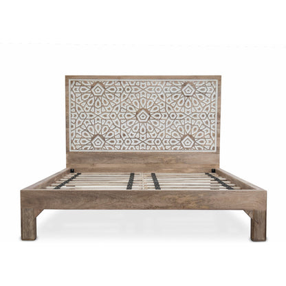 Haveli Bed by World Interiors in white. Made from mango wood in a eclectic & global style.