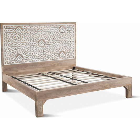 Haveli Bed by World Interiors in white. Made from mango wood in a eclectic & global style.