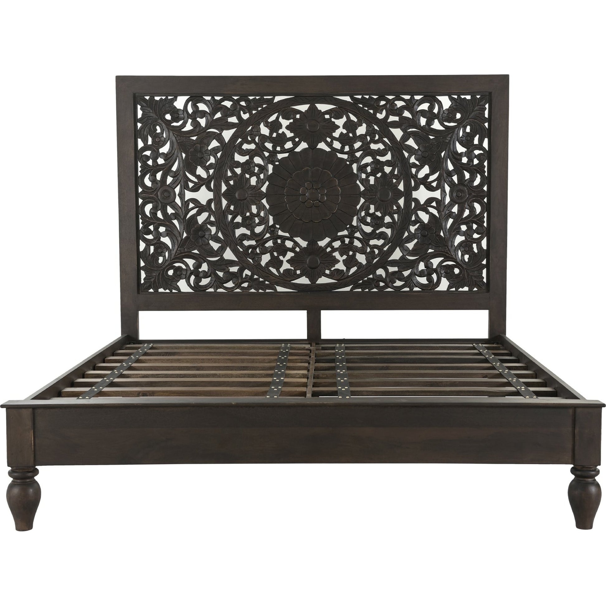 Haveli Carved Bed by World Interiors in brown and vintage brown. Made from mango wood in a eclectic & global style.