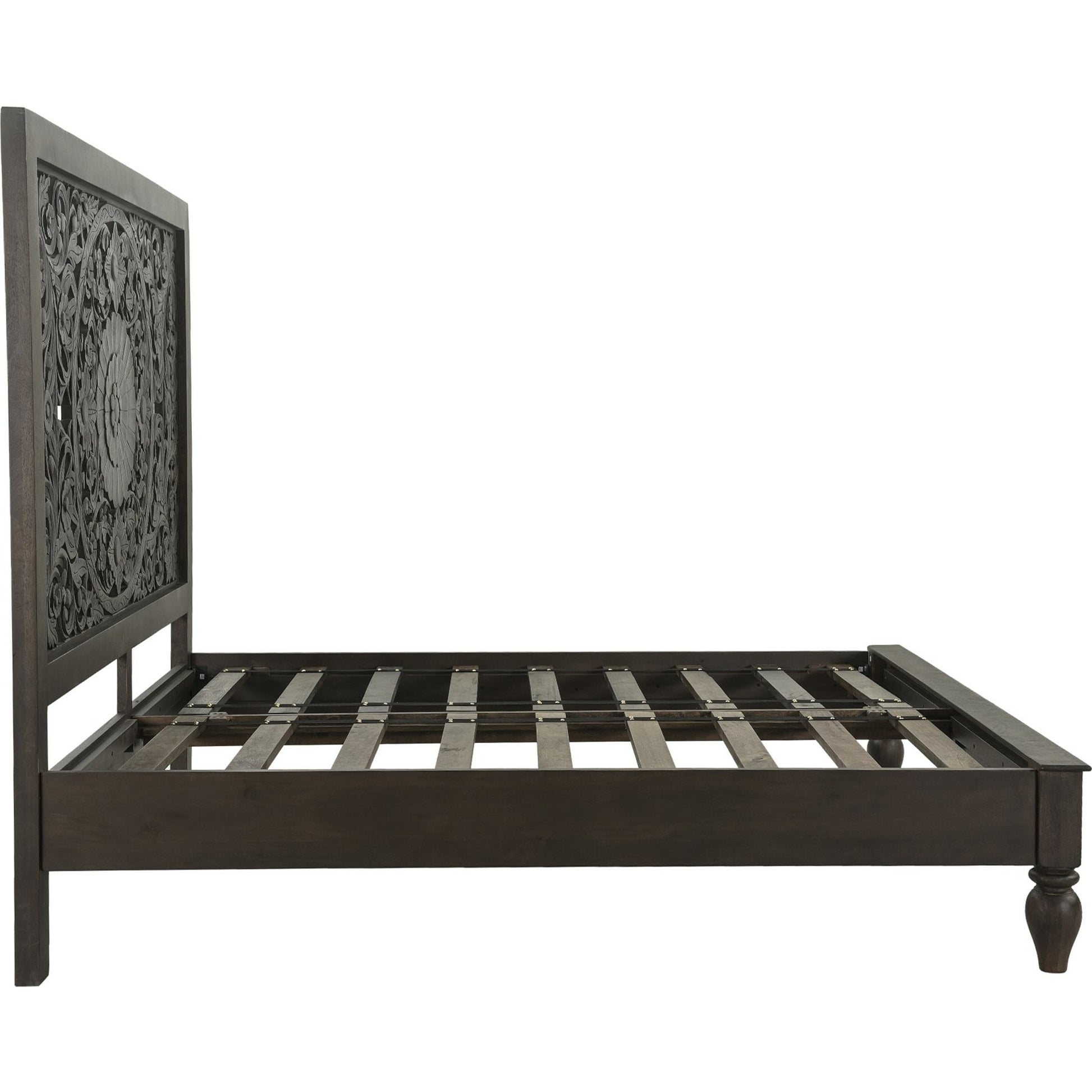 Haveli Carved Bed by World Interiors in brown and vintage brown. Made from mango wood in a eclectic & global style.
