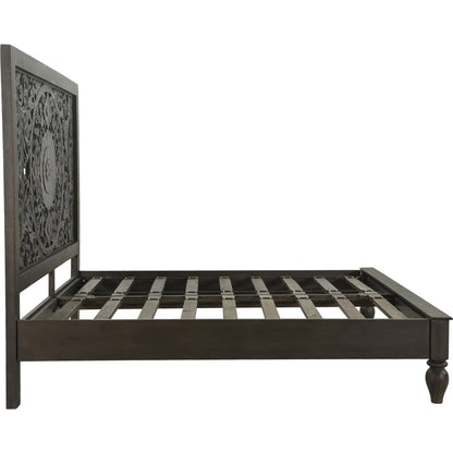 Haveli Carved Bed by World Interiors in brown and vintage brown. Made from mango wood in a eclectic & global style.