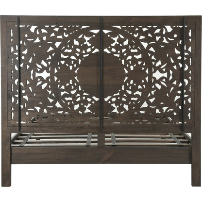 Haveli Carved Bed by World Interiors in brown and vintage brown. Made from mango wood in a eclectic & global style.