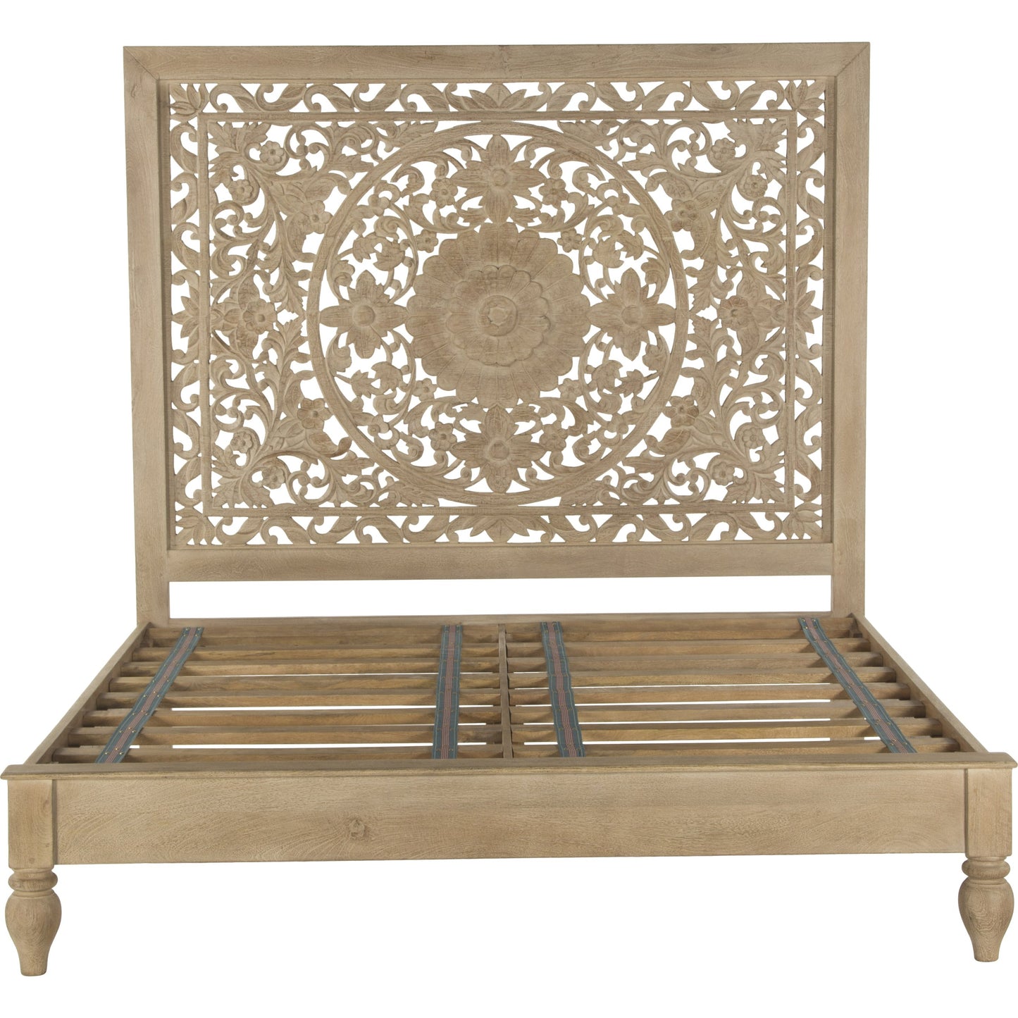 001 SR-877004,SR-877005 | Additional Silo | Haveli Handcarved Bed by World Interiors in brown and weathered whitewash. Made from mango wood in a cottage & farmhouse style.
