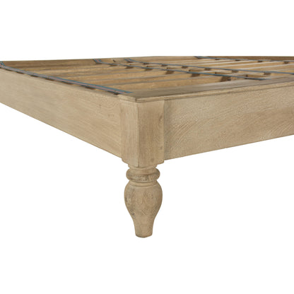 Haveli Handcarved Bed by World Interiors in brown and weathered whitewash. Made from mango wood in a cottage & farmhouse style.