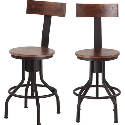 Artezia Adjustable Bar Stools by World Interiors in brown and walnut, antique zinc. Made from acacia wood, iron in a modern style.