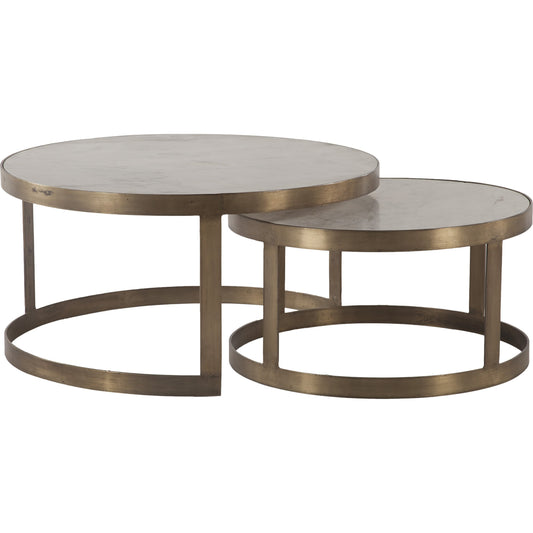 Leonardo Coffee Tables by World Interiors in white and antique gold. Made from marble, iron in a transitional style.