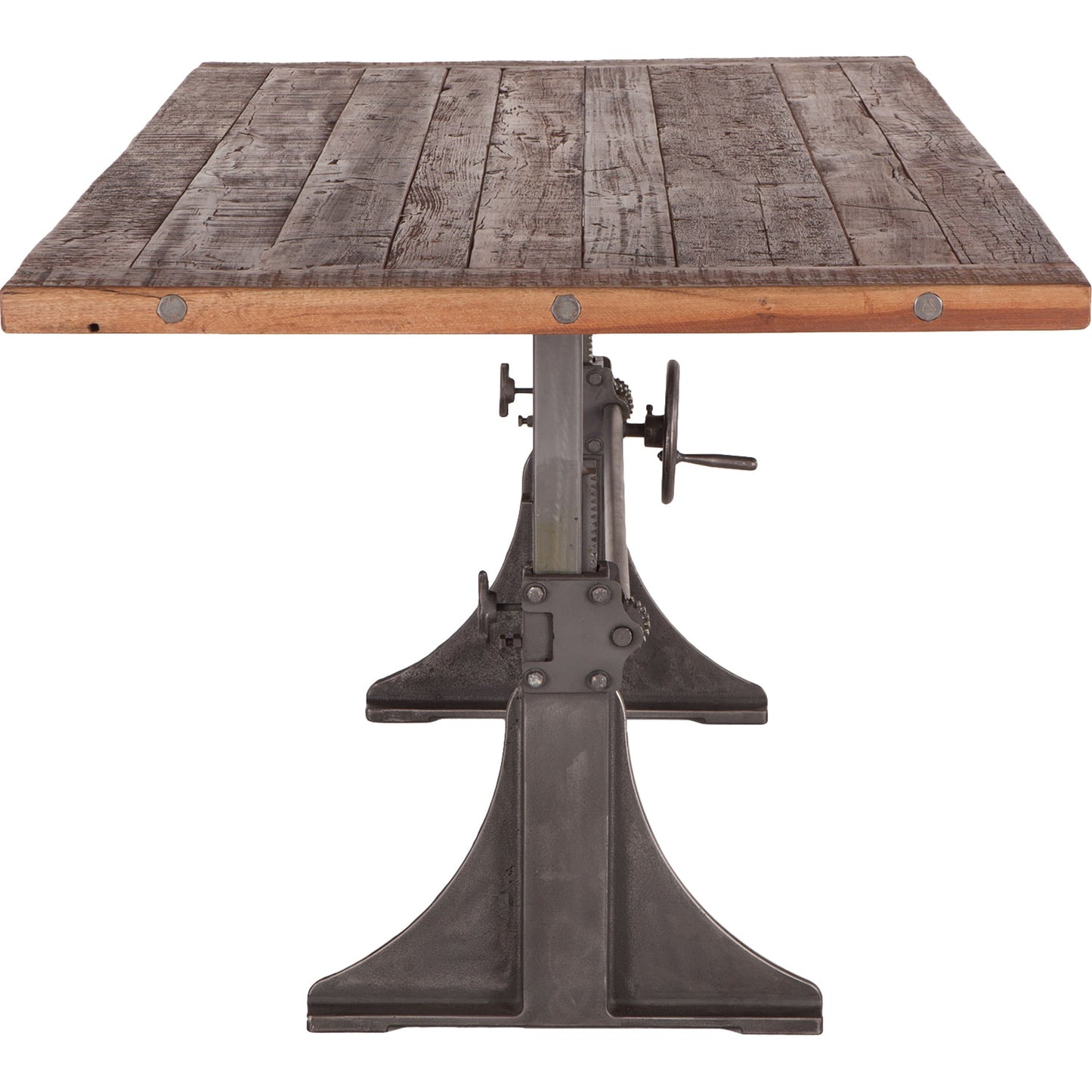 003 SR-877179 | Additional Silo | Welles Adjustable Dining Table by World Interiors in brown and weathered russet, gunmetal. Made from teak wood, cast iron in a modern style.