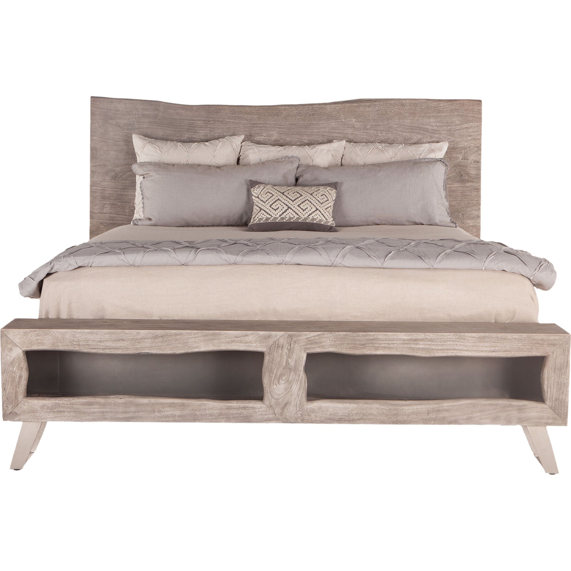 Nottingham Bed by World Interiors in brown and walnut, antique zinc. Made from acacia wood, iron in a rustic style.