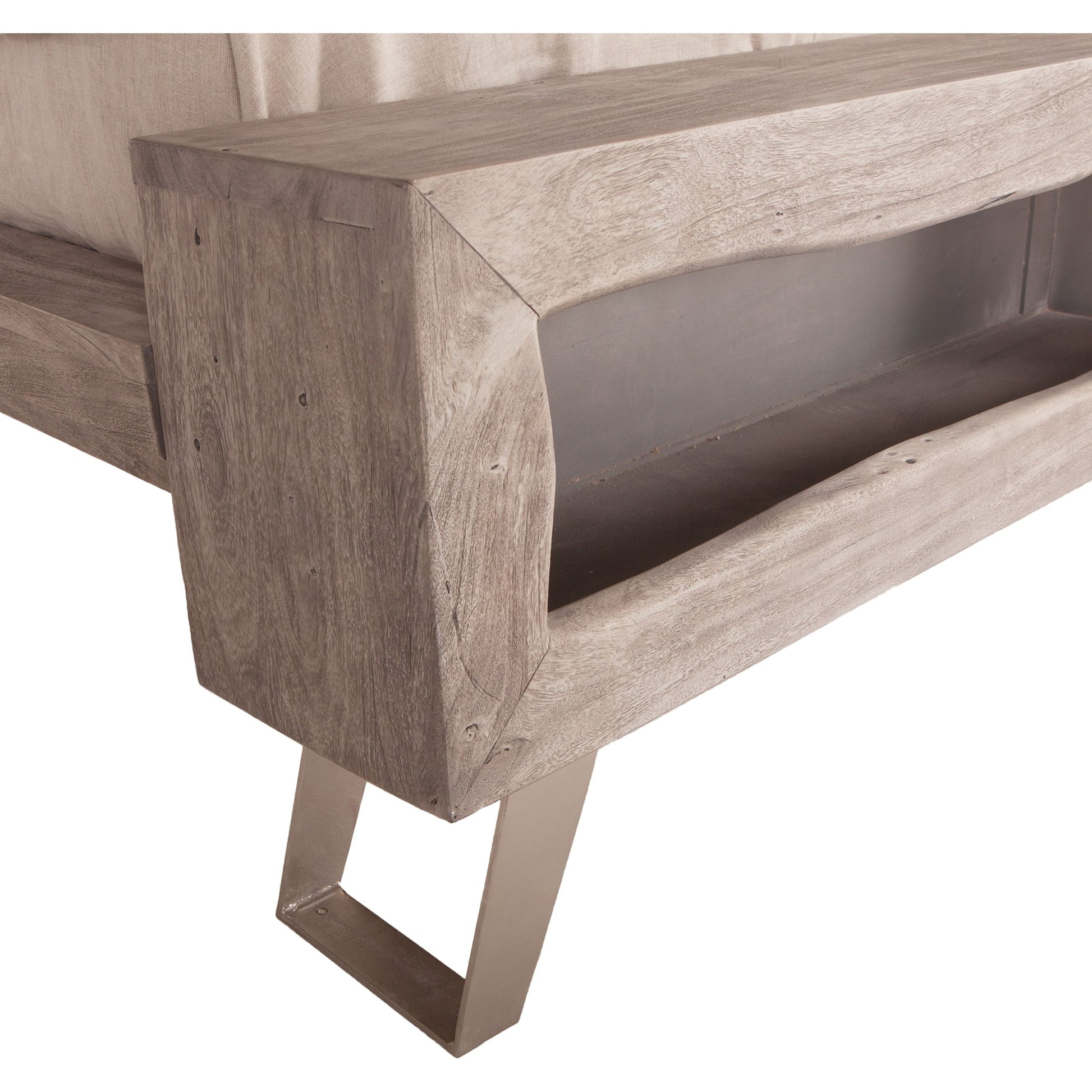 Nottingham Bed by World Interiors in brown and walnut, antique zinc. Made from acacia wood, iron in a rustic style.