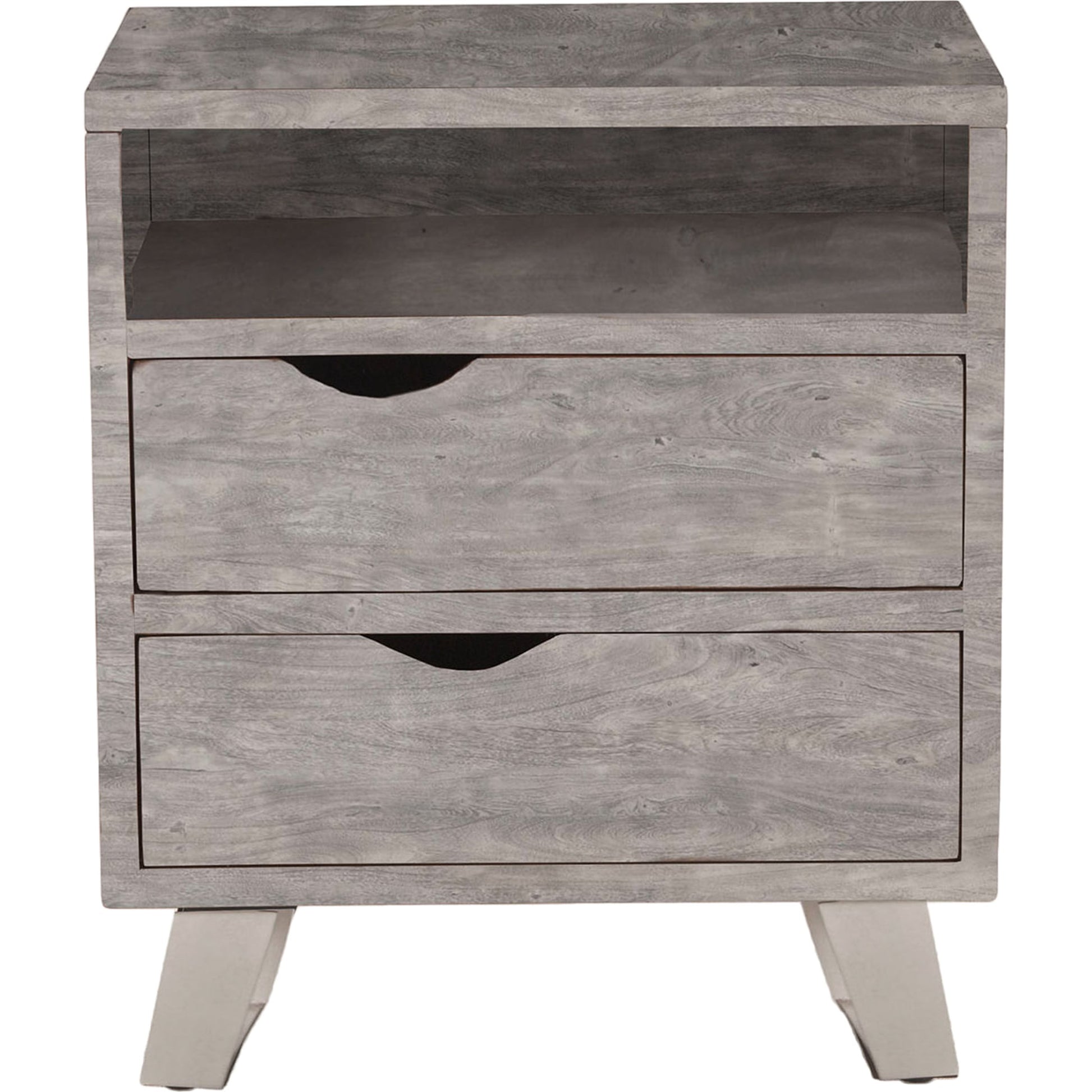 Nottingham Night Chest by World Interiors in brown and walnut, antique zinc. Made from acacia wood, iron in a modern style.