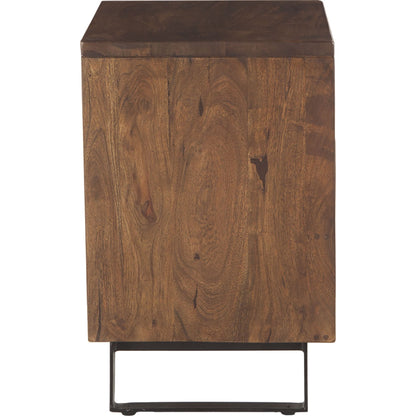 Nottingham Night Chest by World Interiors in brown and walnut, antique zinc. Made from acacia wood, iron in a modern style.