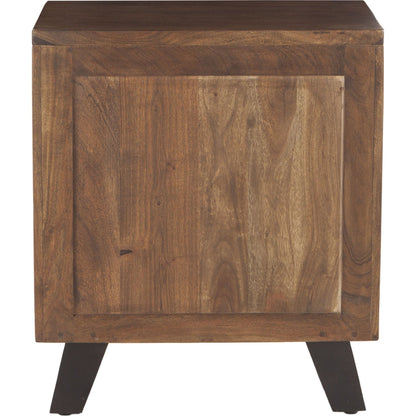 Nottingham Night Chest by World Interiors in brown and walnut, antique zinc. Made from acacia wood, iron in a modern style.