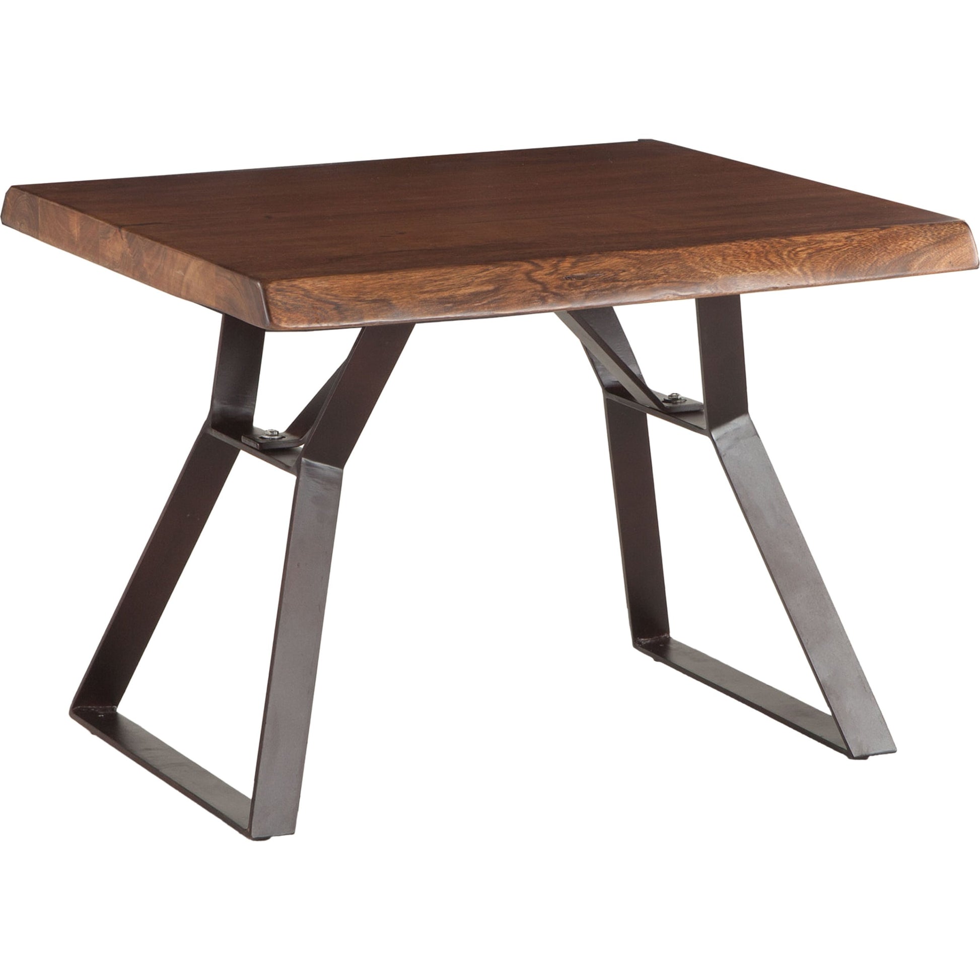 Nottingham Side Table by World Interiors in brown and walnut, antique zinc. Made from acacia wood, iron in a modern style.