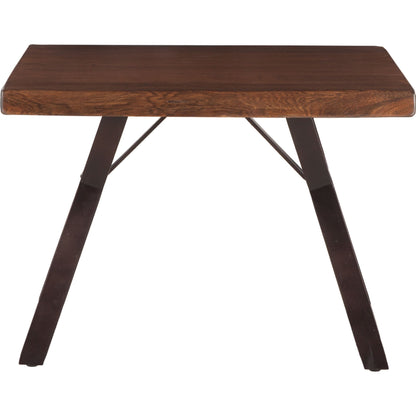 Nottingham Side Table by World Interiors in brown and walnut, antique zinc. Made from acacia wood, iron in a modern style.