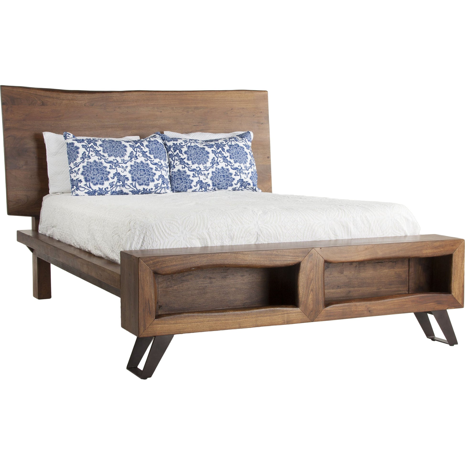 Nottingham Bed by World Interiors in brown and walnut, antique zinc. Made from acacia wood, iron in a rustic style.