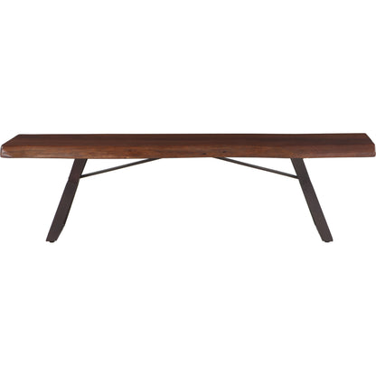 Nottingham Dining Bench by World Interiors in brown and walnut, antique zinc. Made from acacia wood, iron in a modern style.