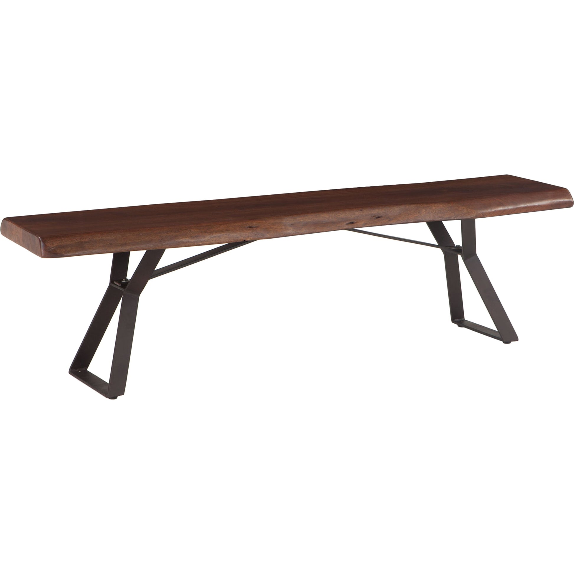 Nottingham Dining Bench by World Interiors in brown and walnut, antique zinc. Made from acacia wood, iron in a modern style.