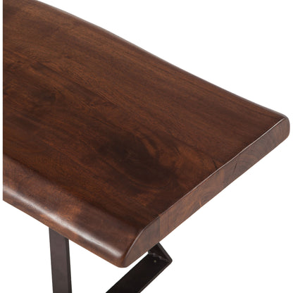 Nottingham Dining Bench by World Interiors in brown and walnut, antique zinc. Made from acacia wood, iron in a modern style.