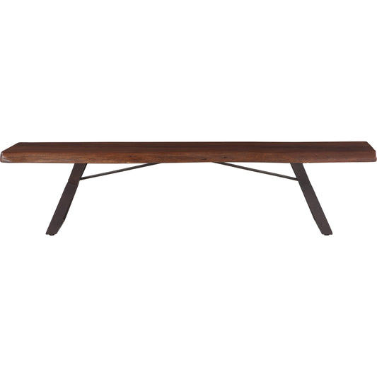 Nottingham Dining Bench by World Interiors in brown and walnut, antique zinc. Made from acacia wood, iron in a modern style.