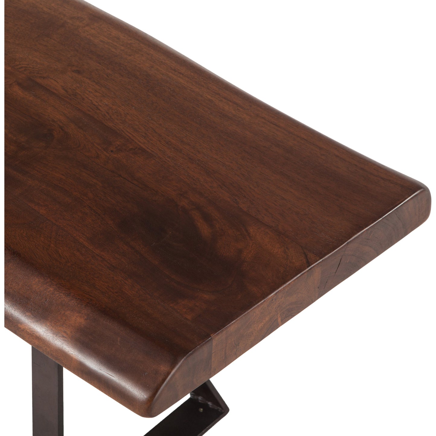 008 SR-877063 | Closeup | Nottingham Dining Bench by World Interiors in brown and walnut, antique zinc. Made from acacia wood, iron in a modern style.