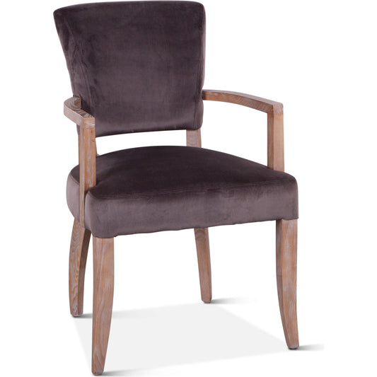 Portia Armchair by World Interiors in dark gray, whitewash and whitewash. Made from oak wood, velvet in a modern style.