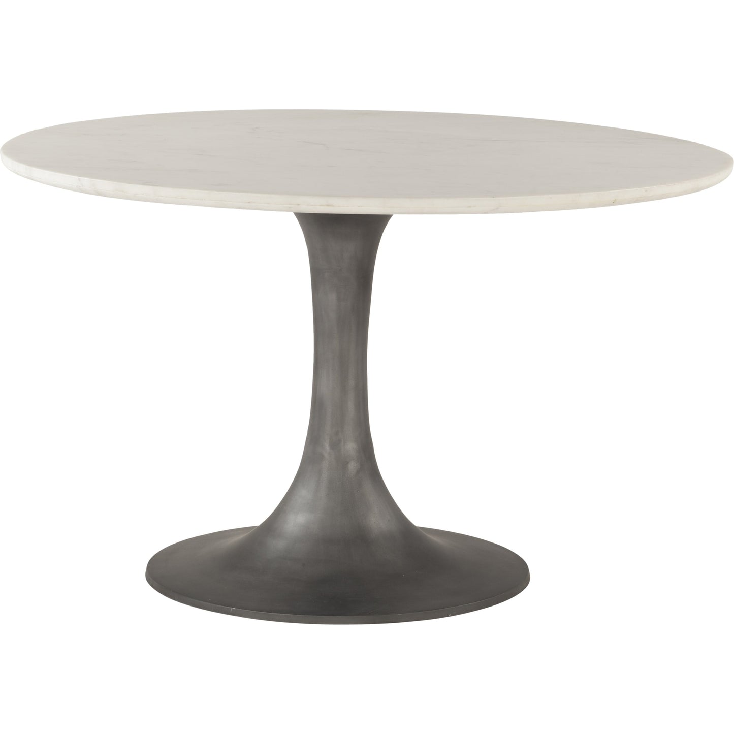 001 SR-877080 | Primary Silo | Palm Desert Marble Dining Table with Tulip Base by World Interiors in white and gunmetal. Made from marble, aluminum in a modern style.