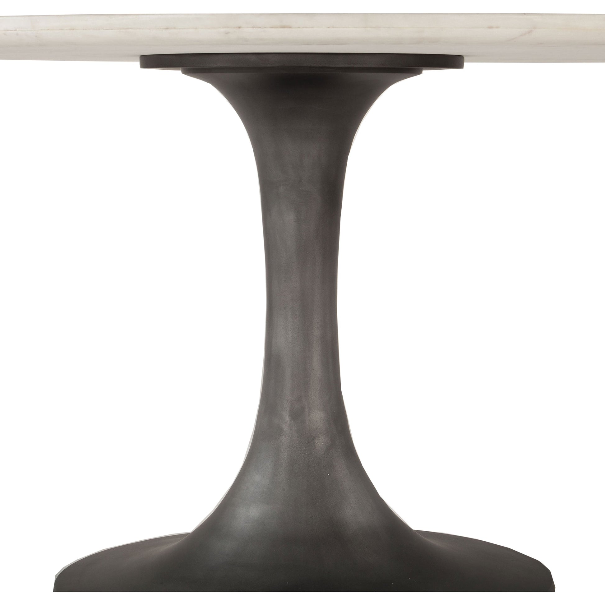 Palm Desert Marble Dining Table with Tulip Base by World Interiors in white and gunmetal. Made from marble, aluminum in a modern style.