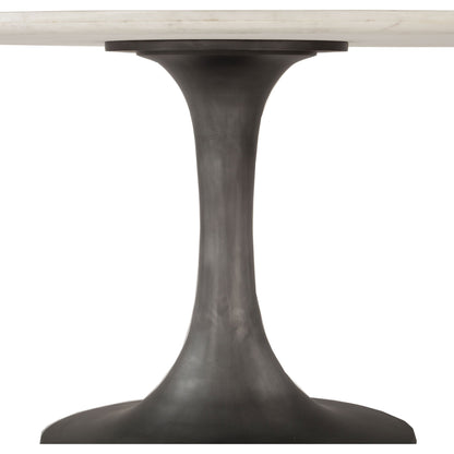 Palm Desert Marble Dining Table with Tulip Base by World Interiors in white and gunmetal. Made from marble, aluminum in a modern style.