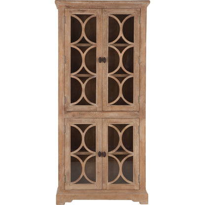 Pengrove Tall Cabinet by World Interiors in light brown and antique oak. Made from mango wood, glass in a transitional style.