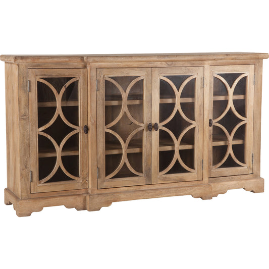 Pengrove Sideboard by World Interiors in light brown and antique oak. Made from mango wood, glass in a cottage & farmhouse style.