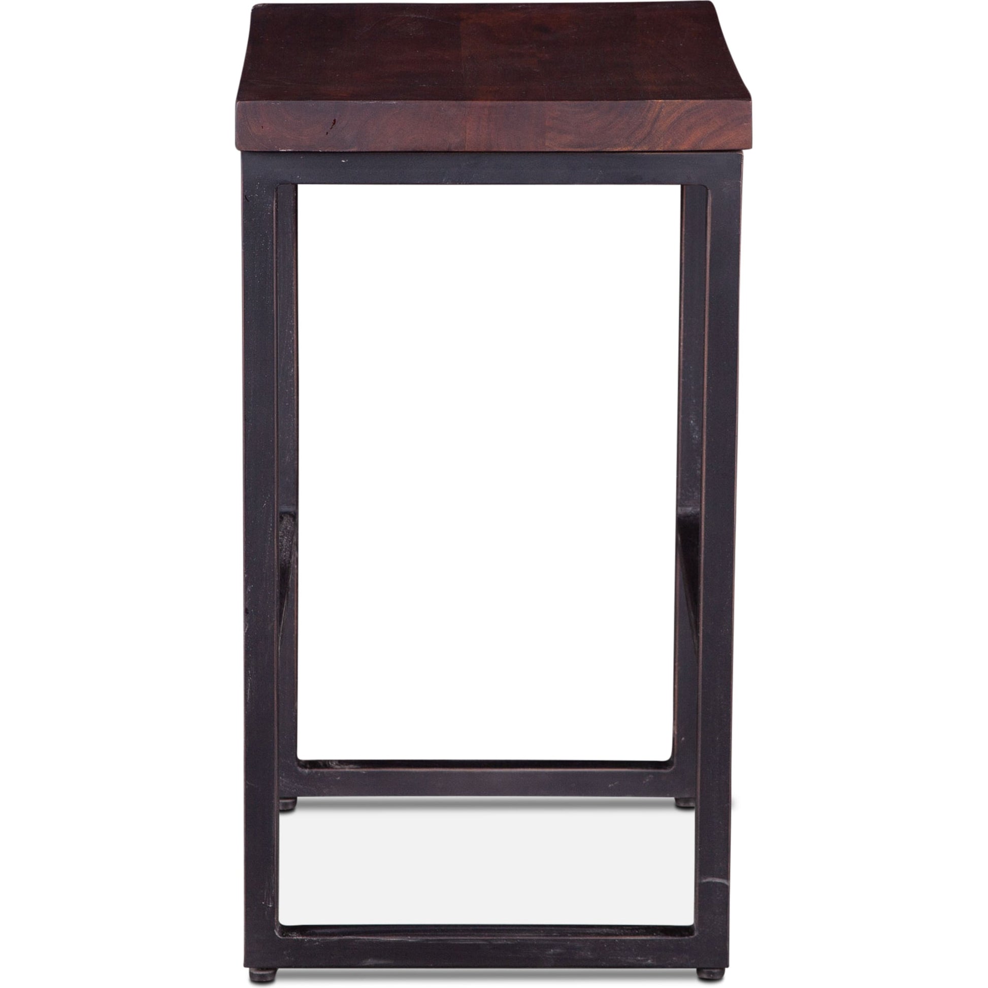 Amici Counter Stool by World Interiors in brown and walnut, antique zinc. Made from acacia wood, iron in a modern style.