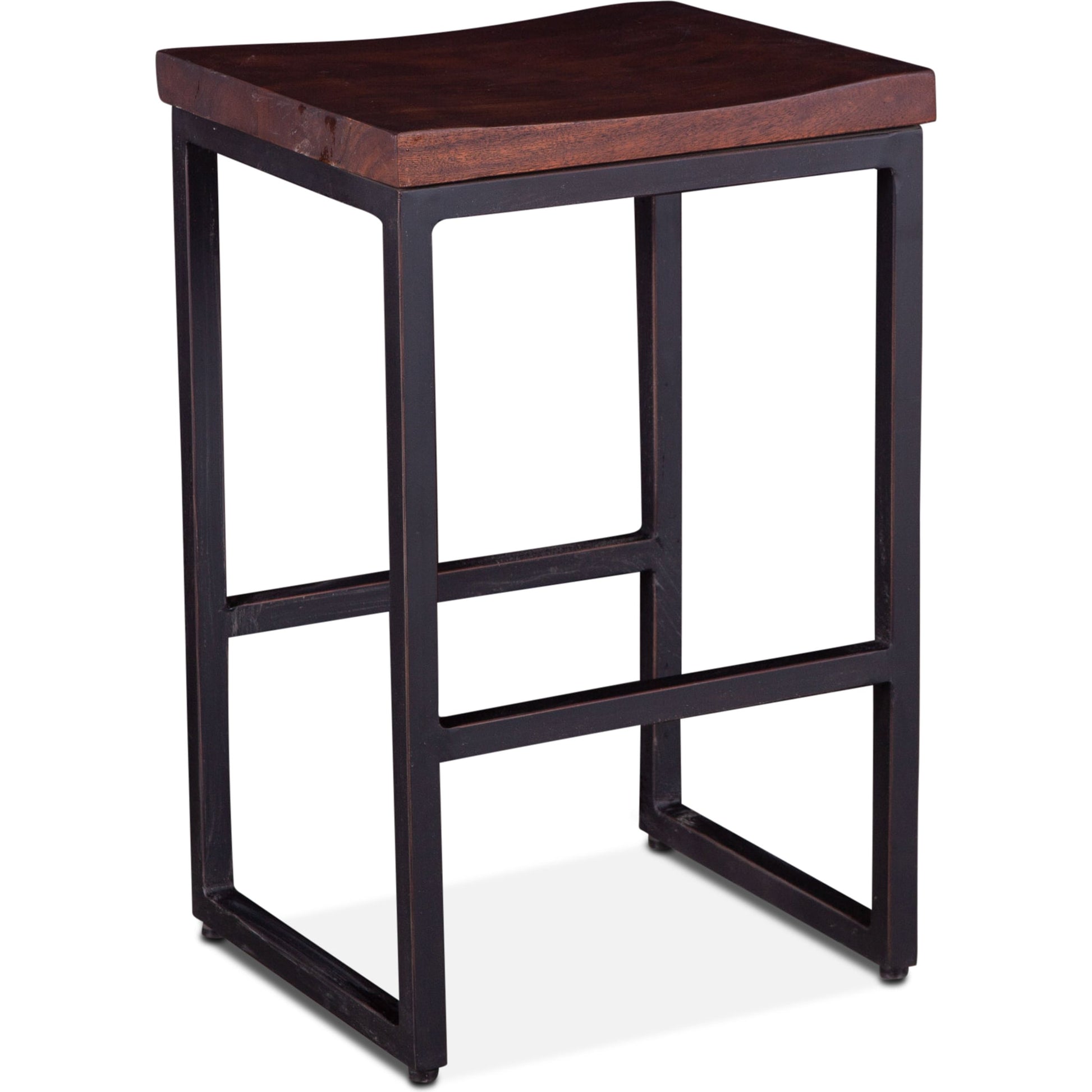 Amici Counter Stool by World Interiors in brown and walnut, antique zinc. Made from acacia wood, iron in a modern style.