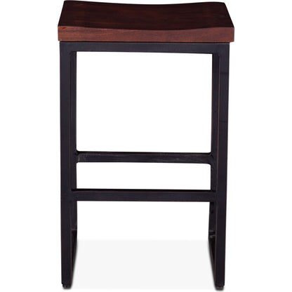 Amici Counter Stool by World Interiors in brown and walnut, antique zinc. Made from acacia wood, iron in a modern style.