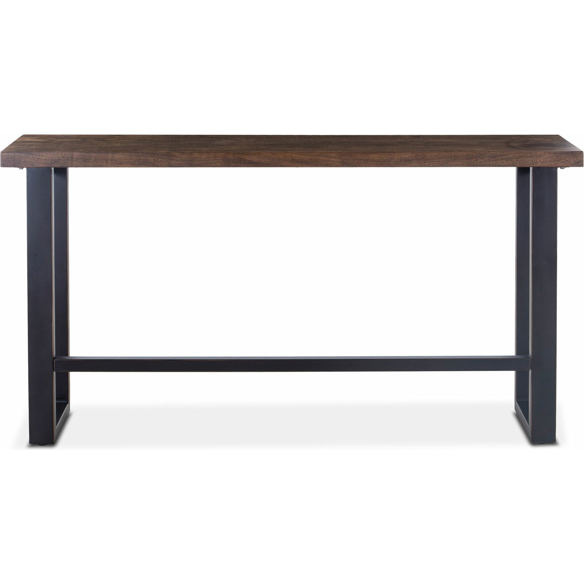 Amici Sofa Back Table by World Interiors in brown and walnut, antique zinc. Made from acacia wood, iron in a modern style.