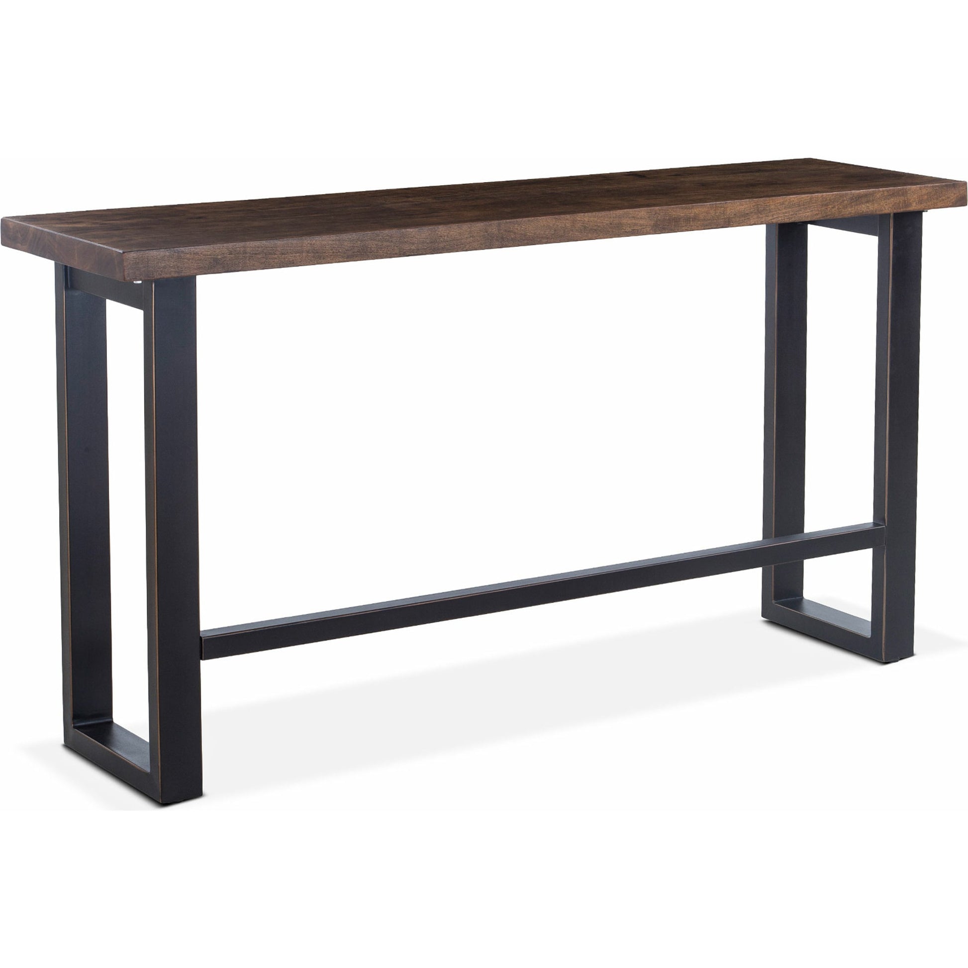 Amici Sofa Back Table by World Interiors in brown and walnut, antique zinc. Made from acacia wood, iron in a modern style.