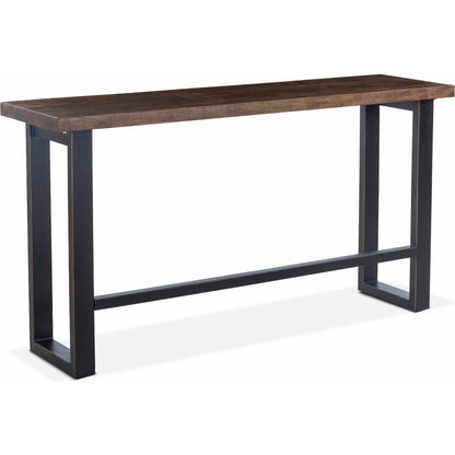 Amici Sofa Back Table by World Interiors in brown and walnut, antique zinc. Made from acacia wood, iron in a modern style.