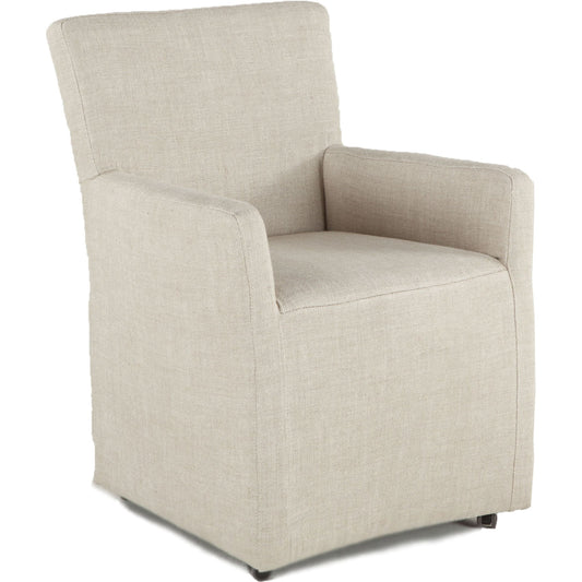 Lily Linen Armchair by World Interiors in off-white. Made from linen, cotton, polyester blend fabric, birch wood in a transitional style.