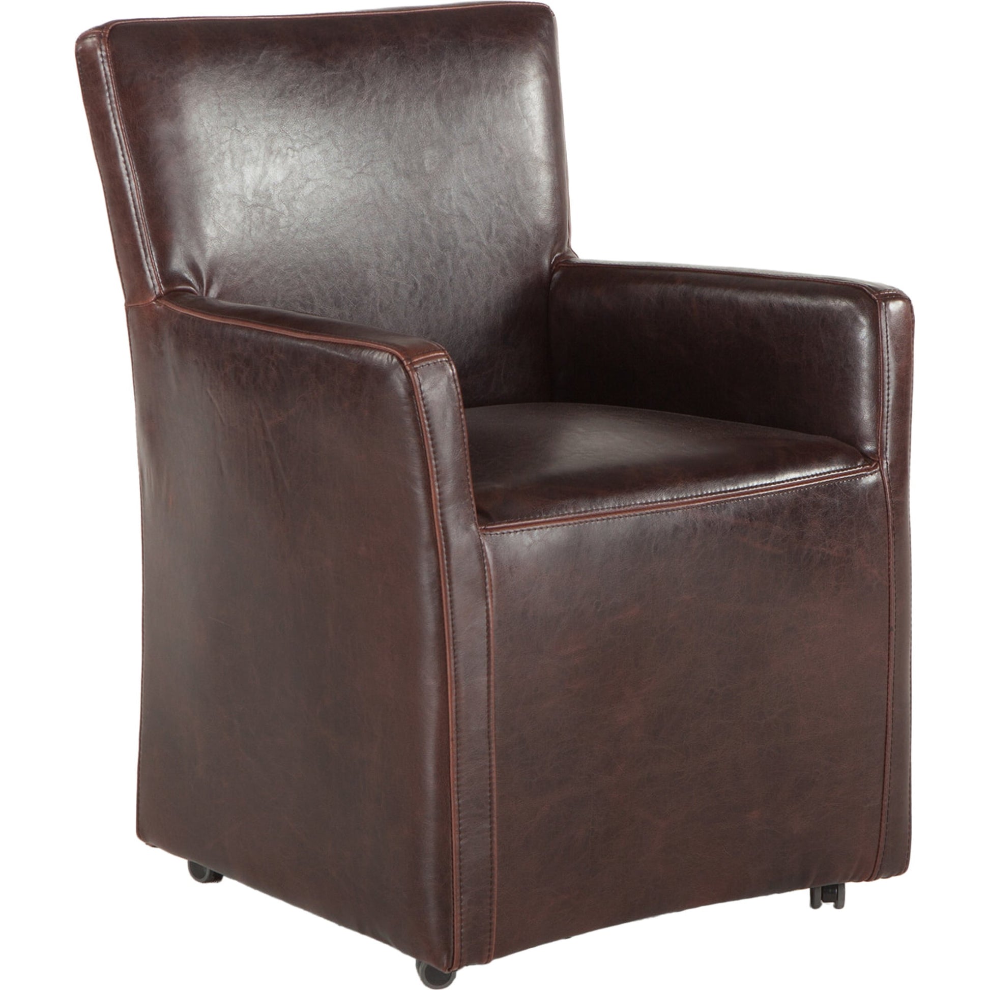 Lily Armchair by World Interiors in brown and distressed. Made from birch wood, bi-cast leather in a transitional style.
