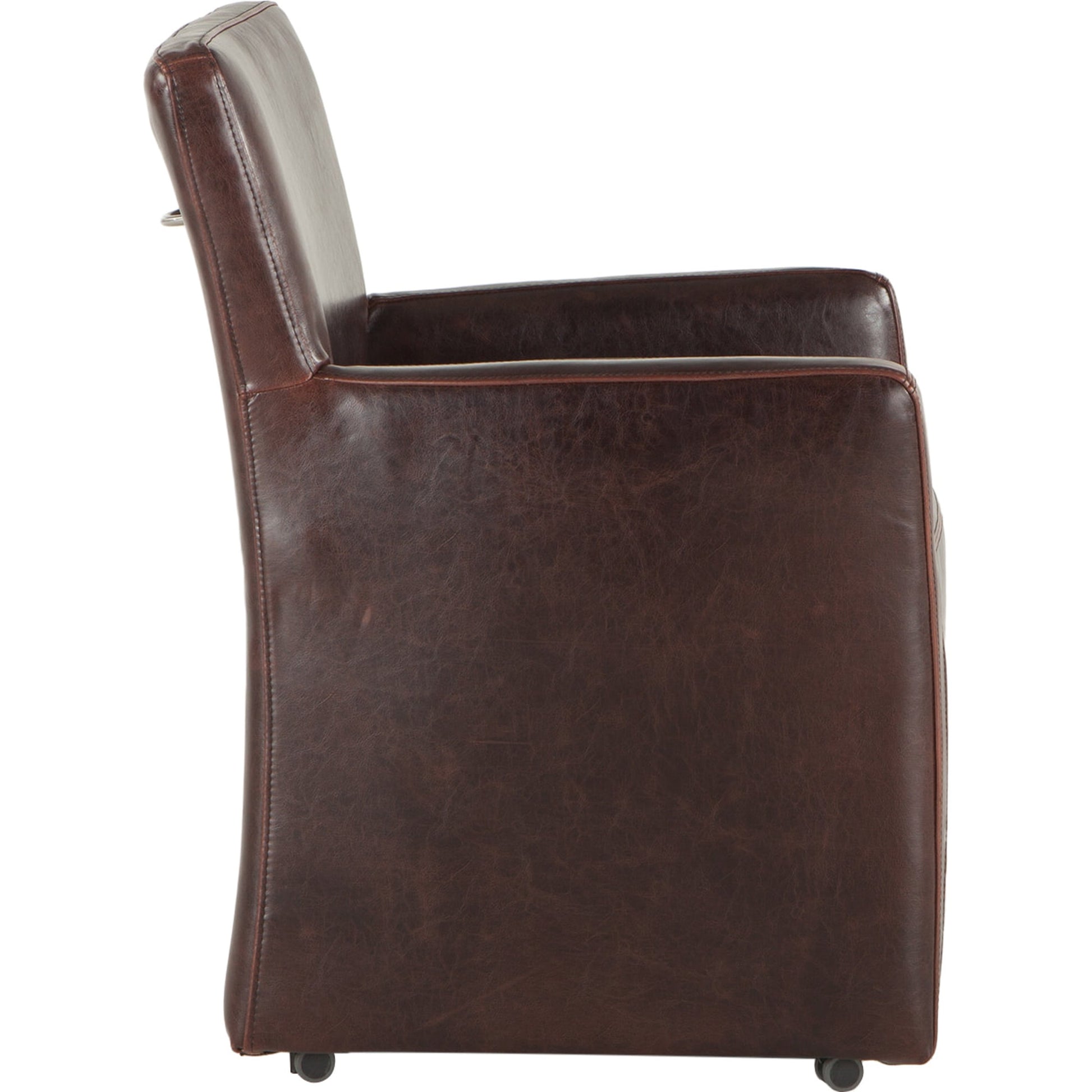 Lily Armchair by World Interiors in brown and distressed. Made from birch wood, bi-cast leather in a transitional style.