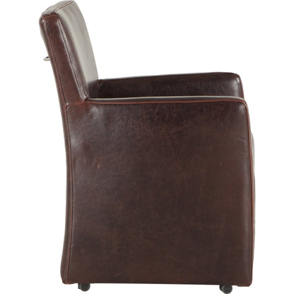 Lily Armchair by World Interiors in brown and distressed. Made from birch wood, bi-cast leather in a transitional style.