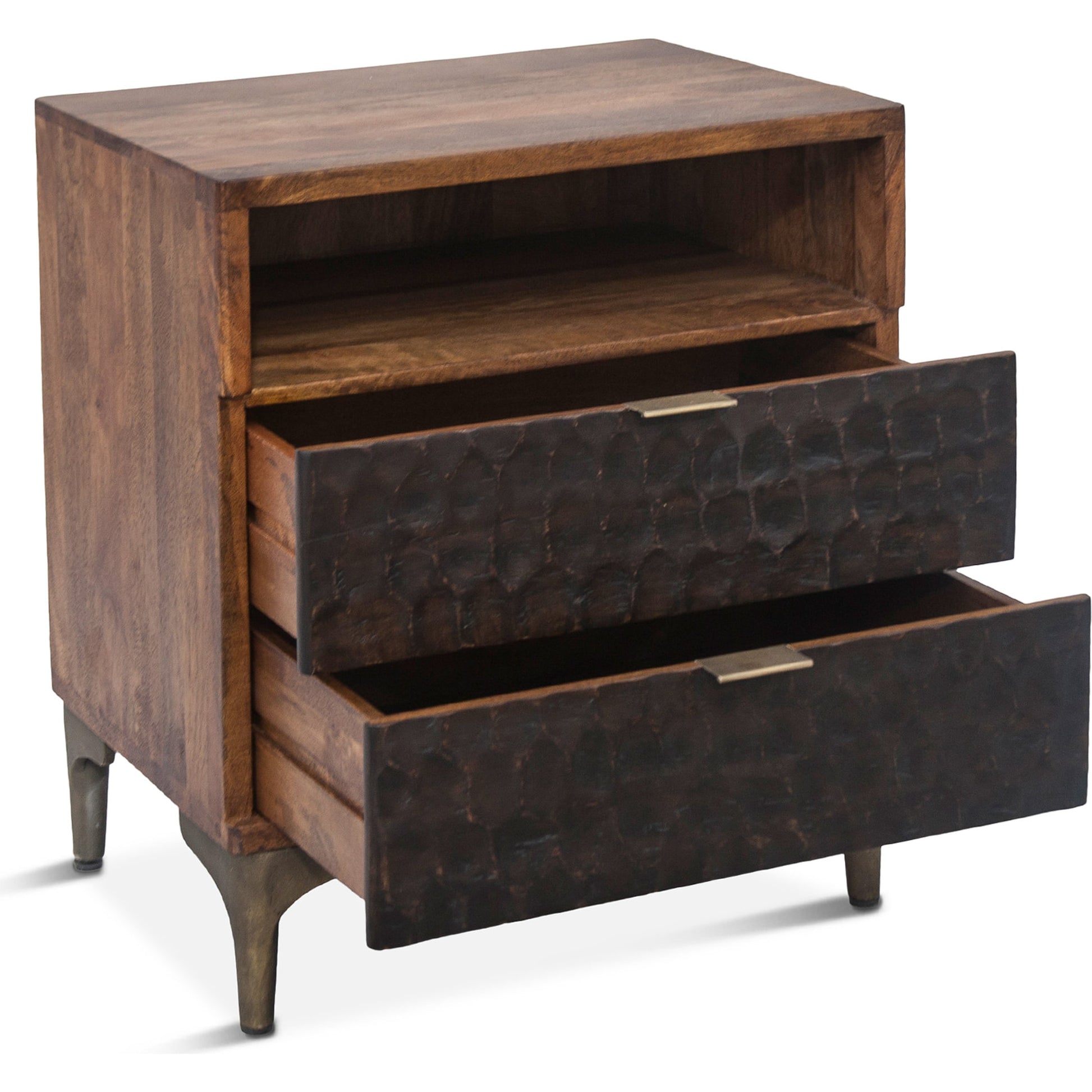 Vallarta Night Chest by World Interiors in brown and two tone, bronze. Made from mango wood, cast aluminum in a eclectic & global style.