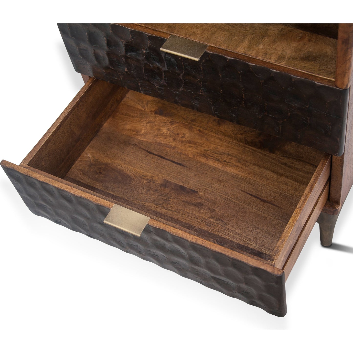 006 SR-877177 | Closeup | Vallarta Night Chest by World Interiors in brown and two tone, bronze. Made from mango wood, cast aluminum in a eclectic & global style.