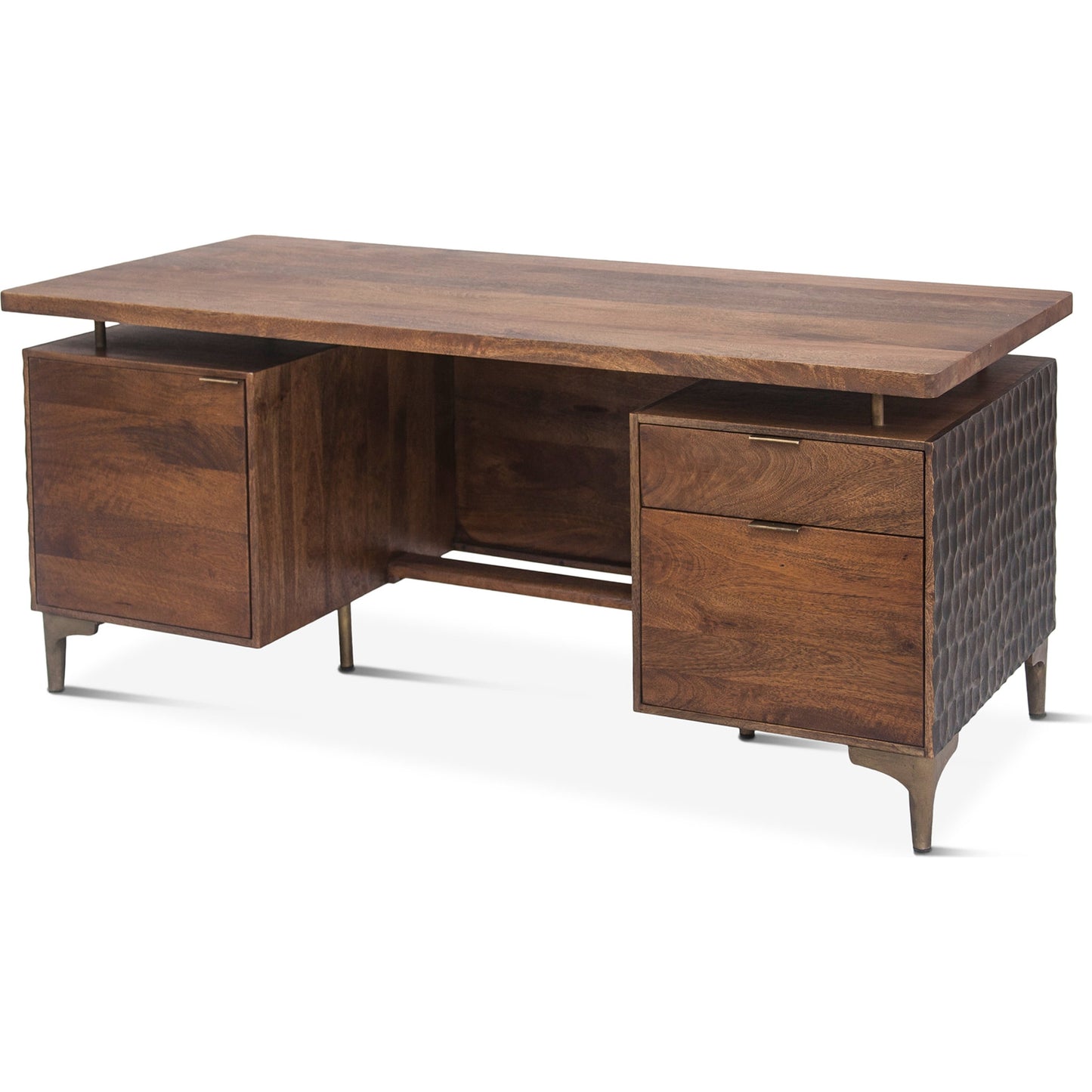 001 SR-877173 | Primary Silo | Vallarta Desk by World Interiors in brown and two tone, bronze. Made from mango wood, cast aluminum in a modern style.