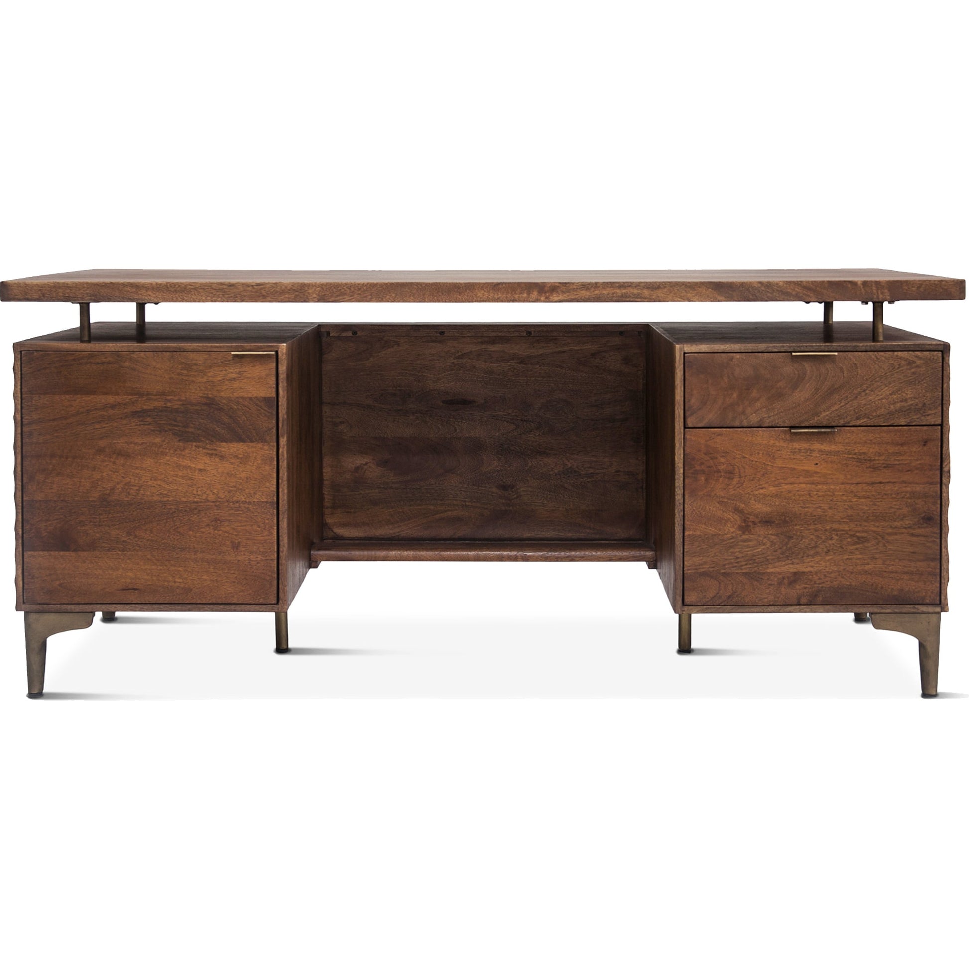 Vallarta Desk by World Interiors in brown and two tone, bronze. Made from mango wood, cast aluminum in a modern style.