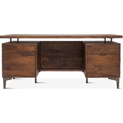 Vallarta Desk by World Interiors in brown and two tone, bronze. Made from mango wood, cast aluminum in a modern style.