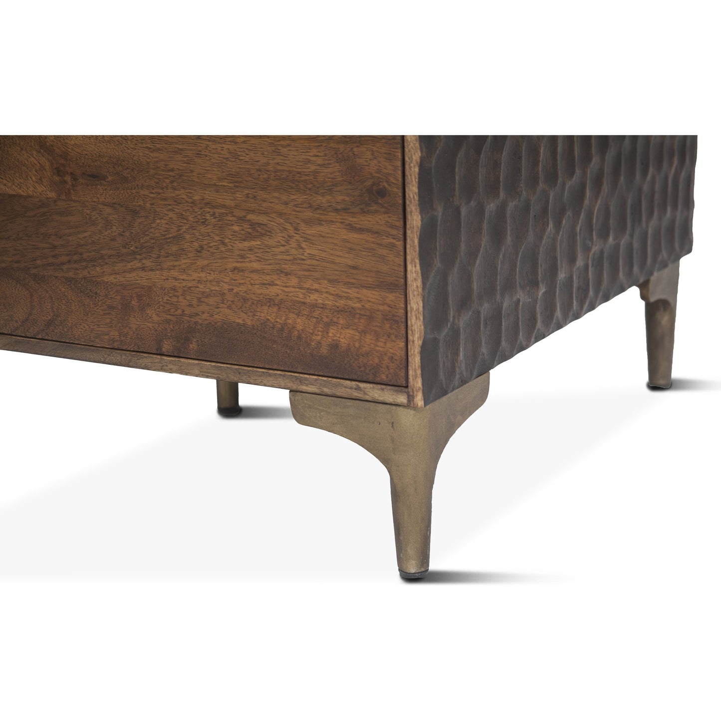 008 SR-877173 | Closeup | Vallarta Desk by World Interiors in brown and two tone, bronze. Made from mango wood, cast aluminum in a modern style.