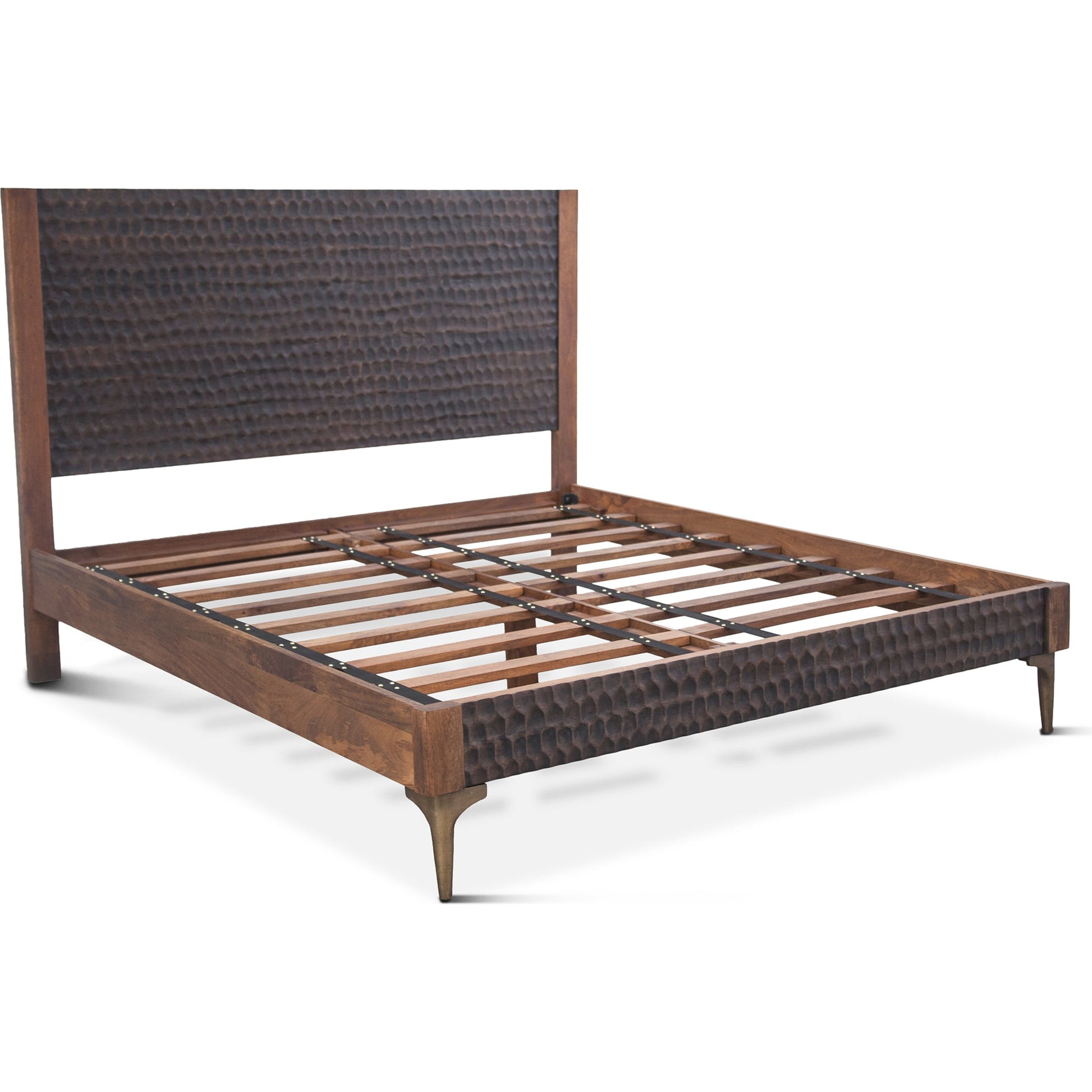 Vallarta Bed by World Interiors in brown and two tone, bronze. Made from mango wood, cast aluminum in a modern style.