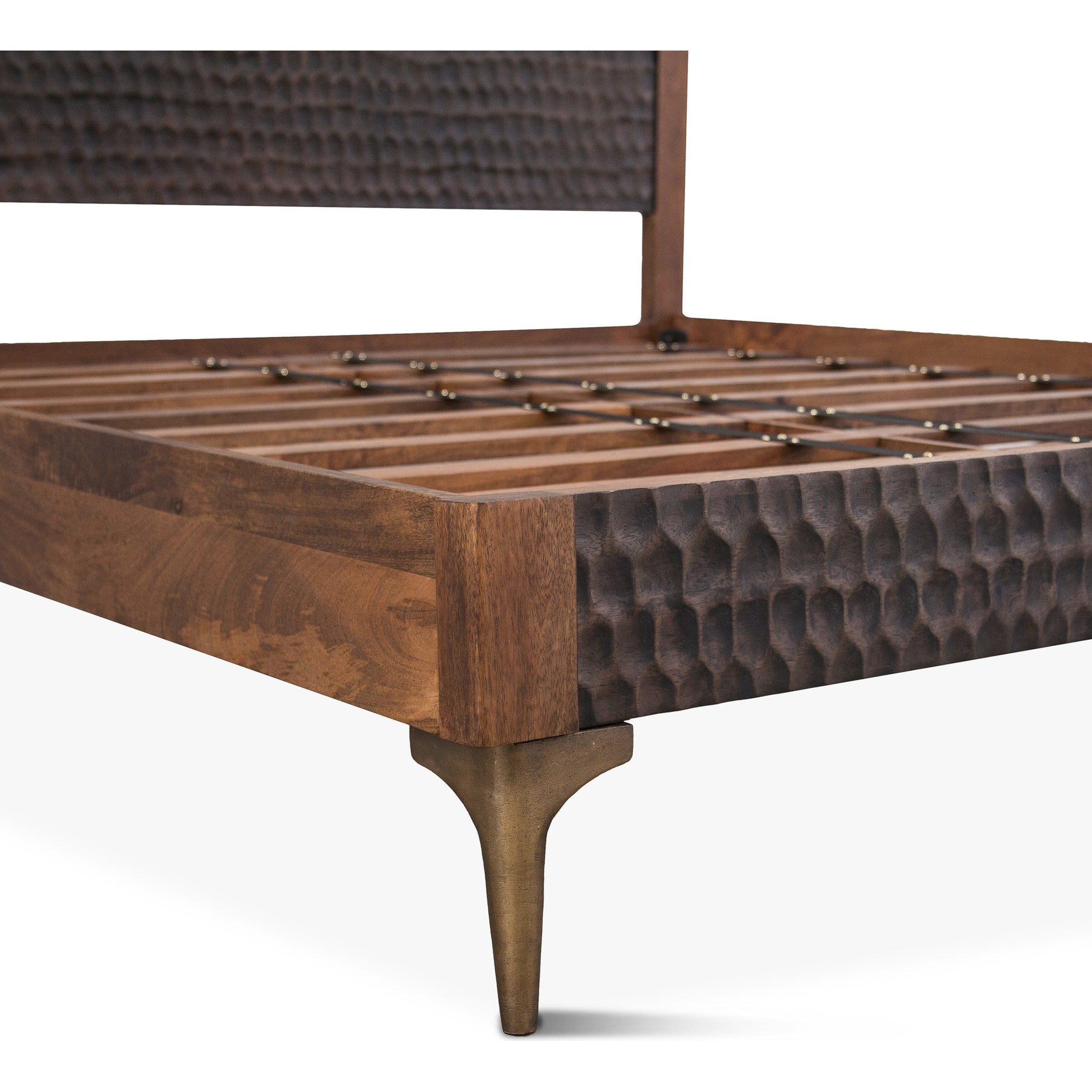 Vallarta Bed by World Interiors in brown and two tone, bronze. Made from mango wood, cast aluminum in a modern style.