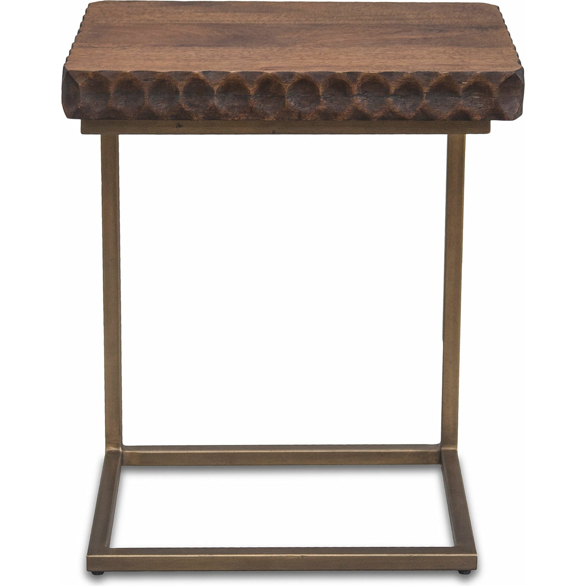 Vallarta Side Table by World Interiors in brown and two tone, bronze. Made from mango wood, cast aluminum in a modern style.