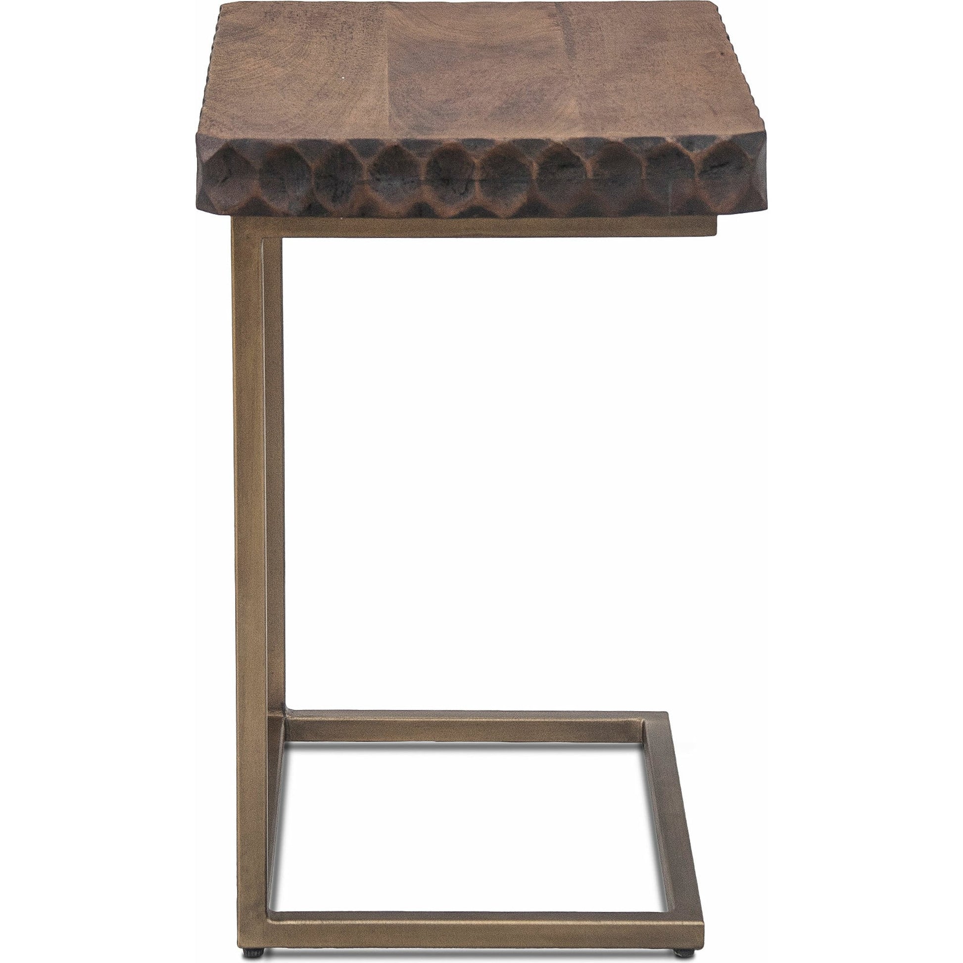 Vallarta Side Table by World Interiors in brown and two tone, bronze. Made from mango wood, cast aluminum in a modern style.